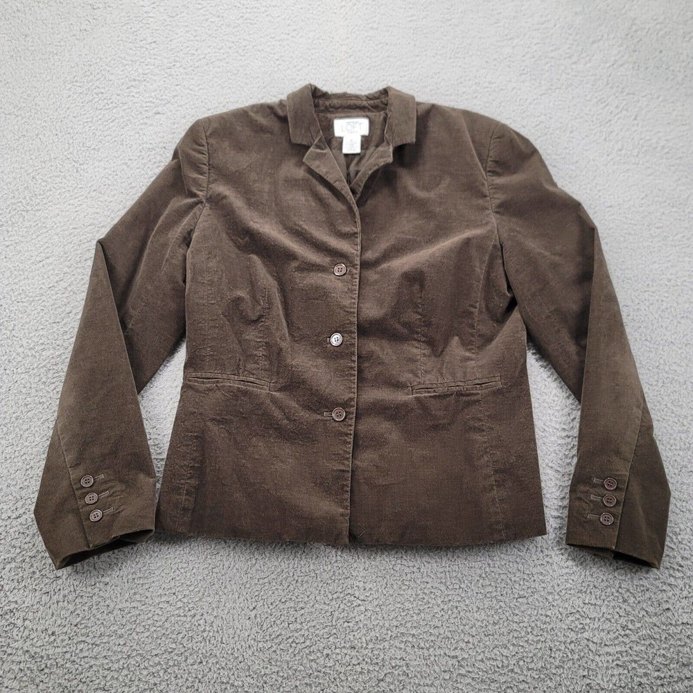 Ann Taylor Loft Stretch‎ Jacket Womens 8 Brown Buttons Long Sleeve